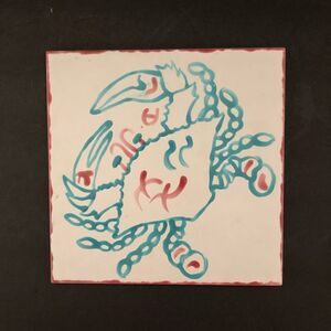 Hand painted turquoise crab tile trivet